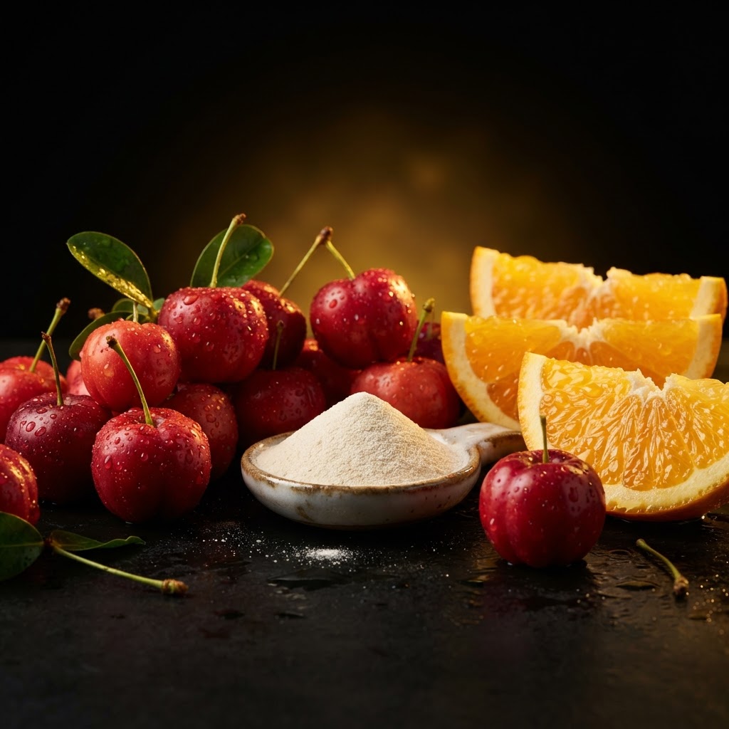 Plant-source vitamin C from acerola cherries and citrus