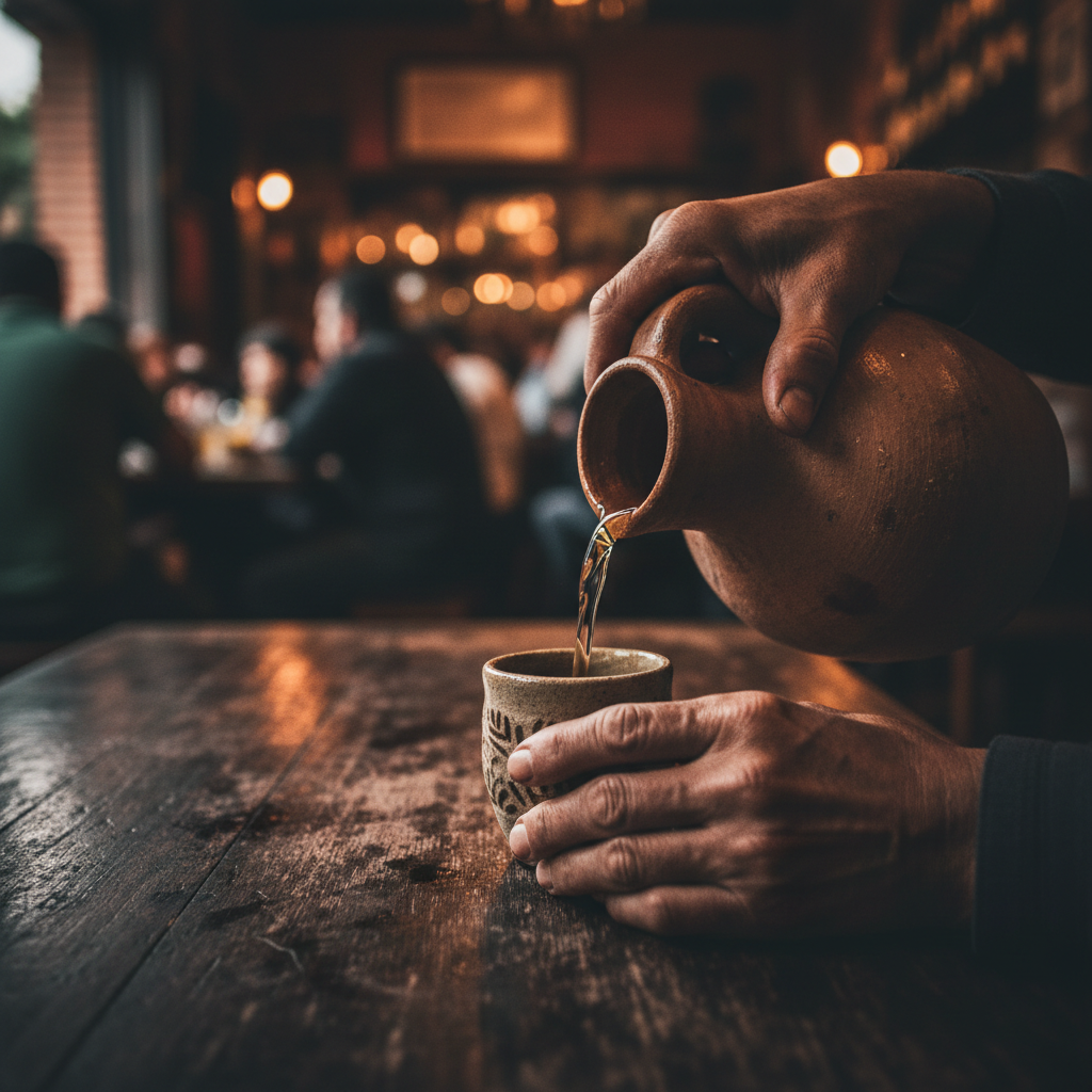 Hidden Spaces — mezcal poured in an unnamed cantina