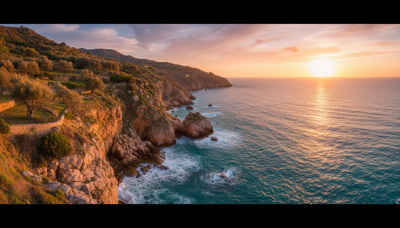 Scenic Sicilian coastline at golden hour