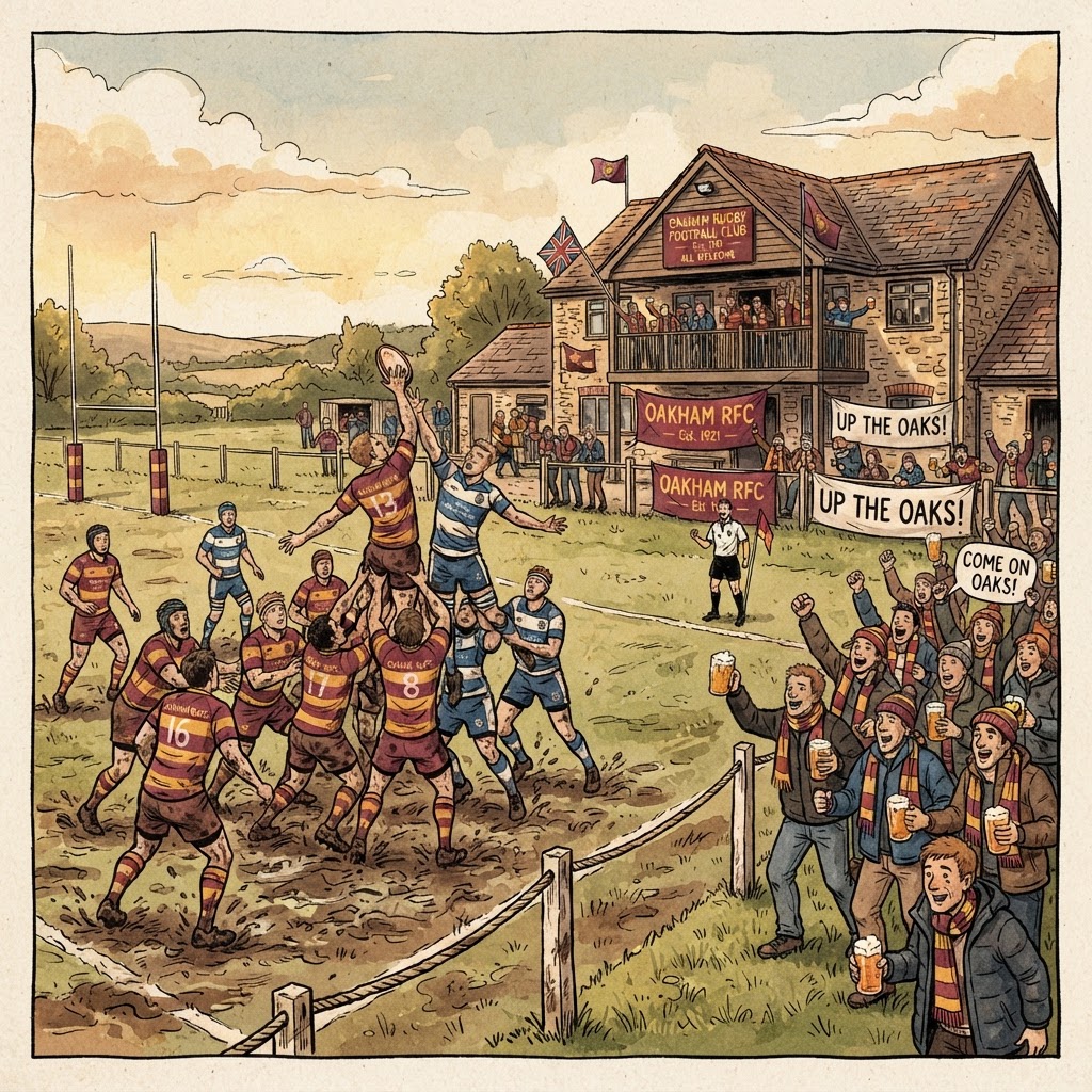 Illustration of a Charlton Park RFC rugby match