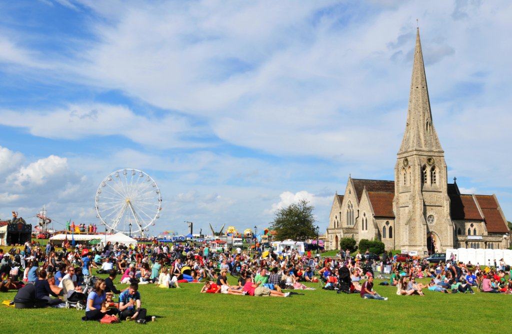 Panoramic view of Blackheath at golden hour with All Saints Church
