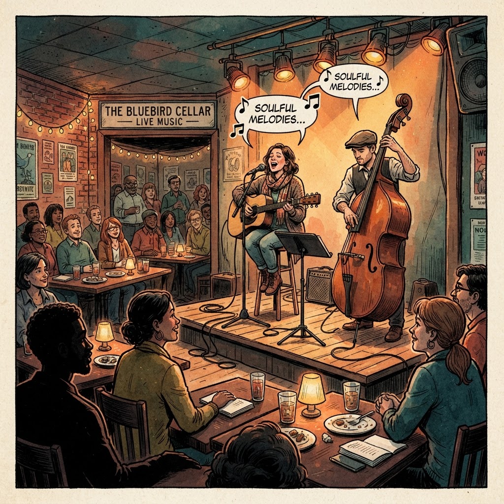 Illustration of a live show at Mycenae House