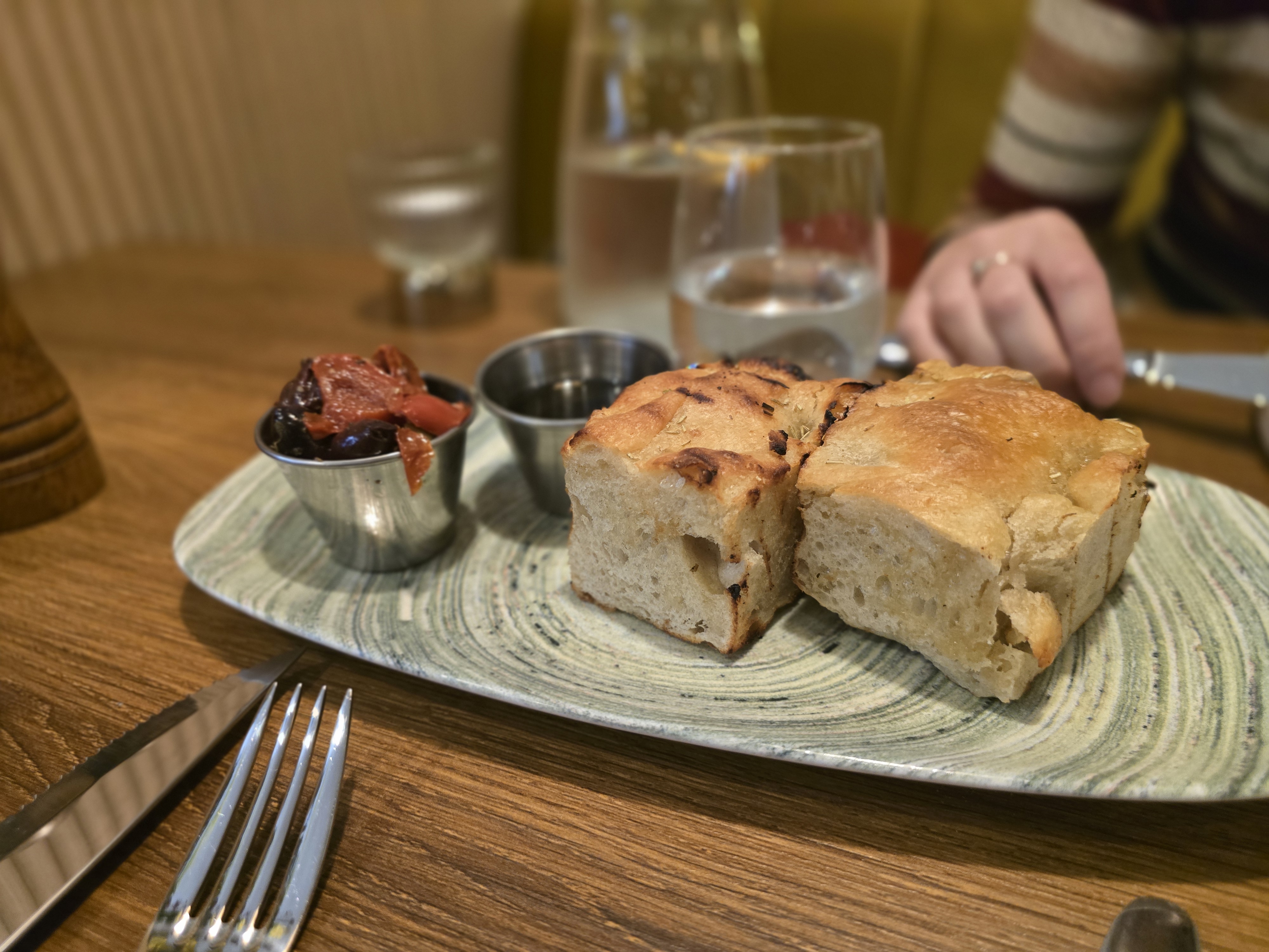 Focaccia and olives starter