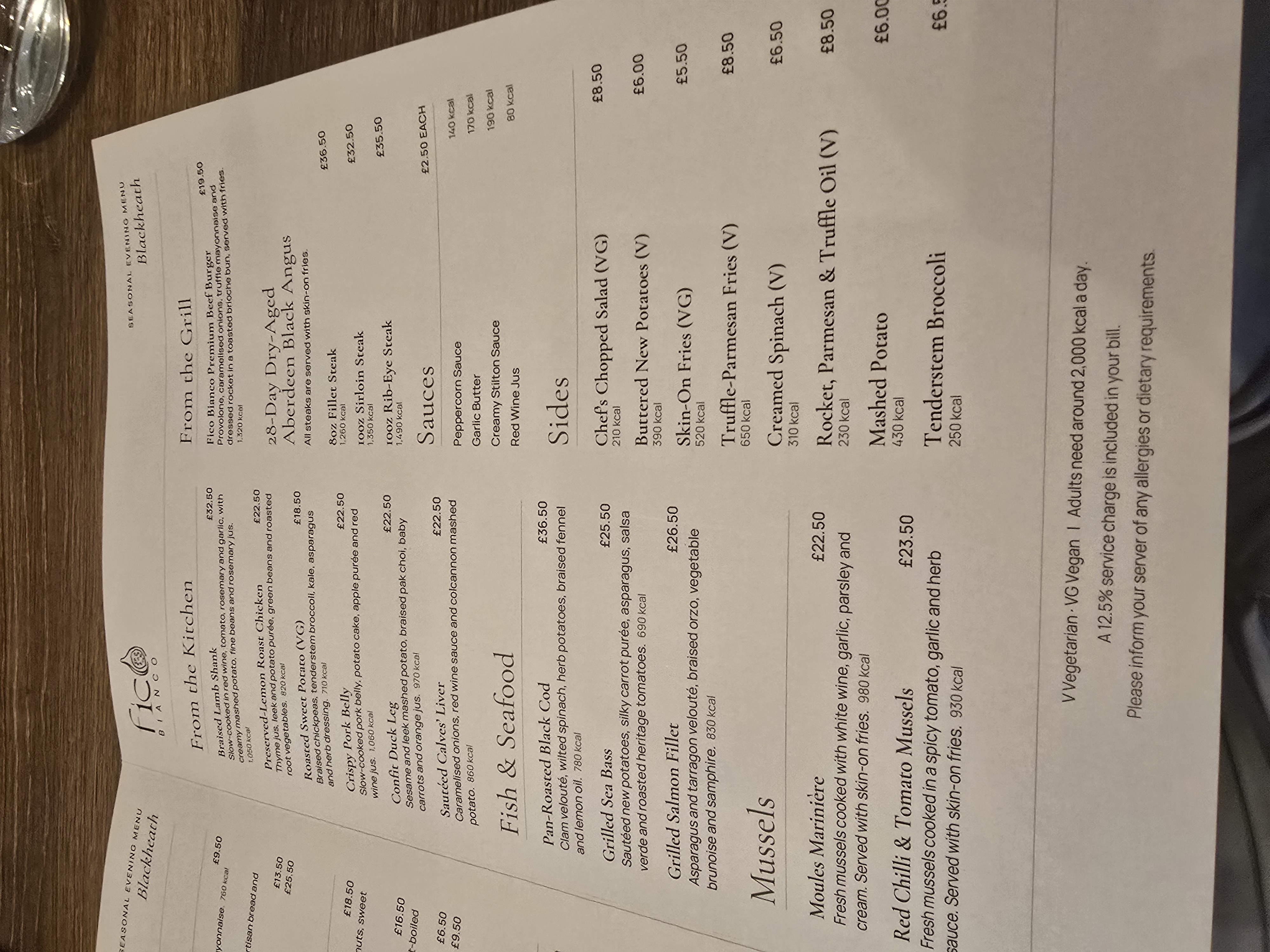 Fico Bianco seasonal evening menu