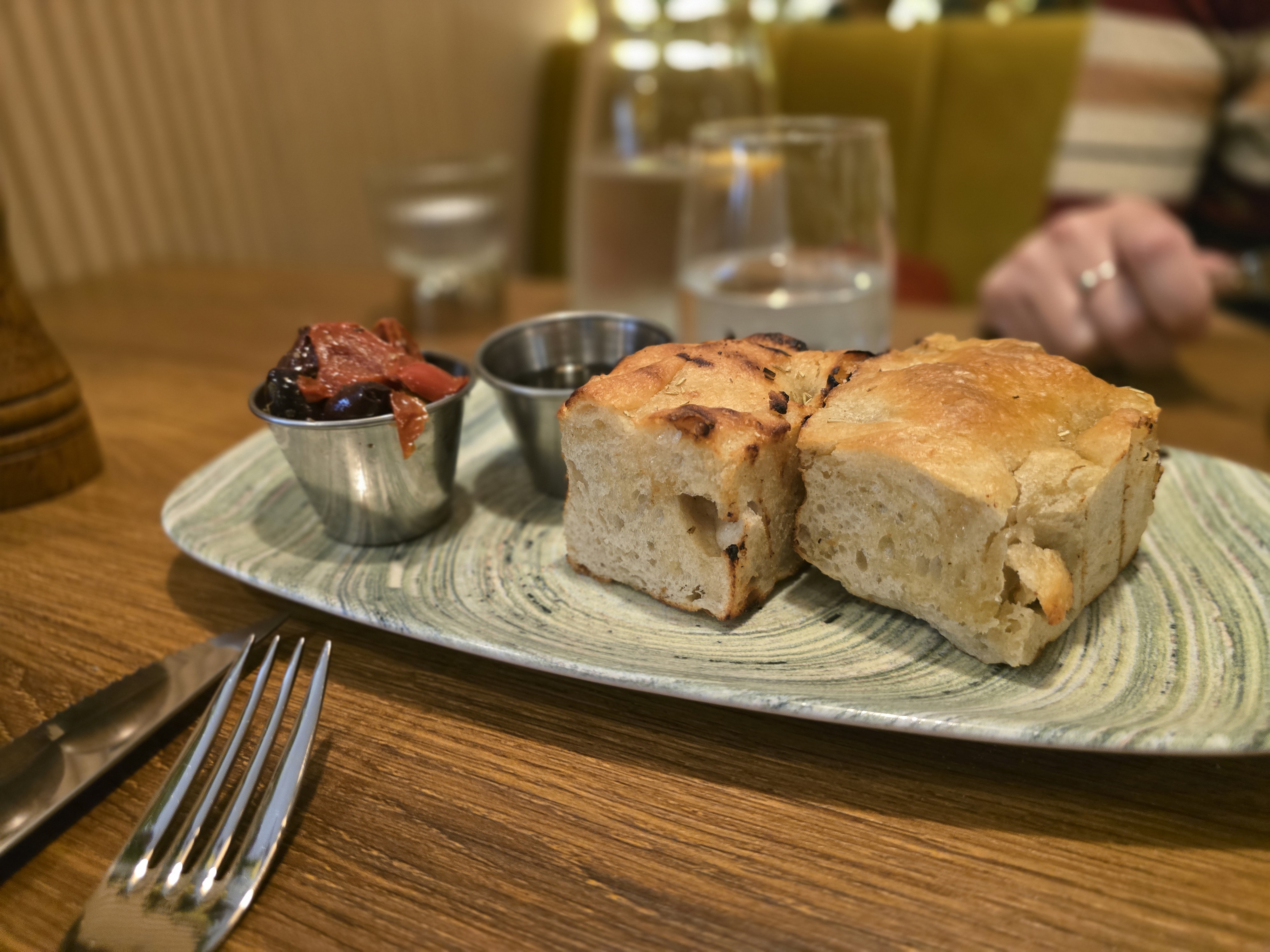 Focaccia bread with dipping oil