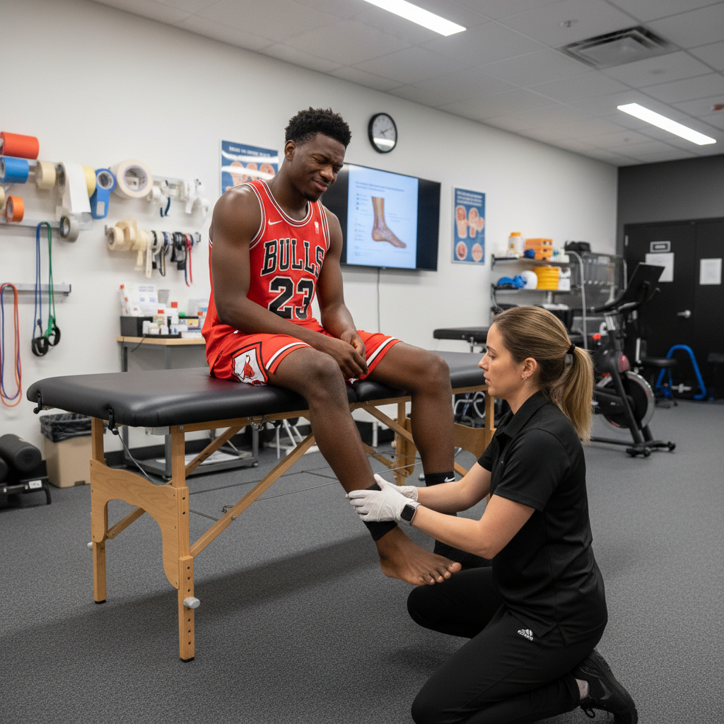 Basketball athlete foot treatment in the training room