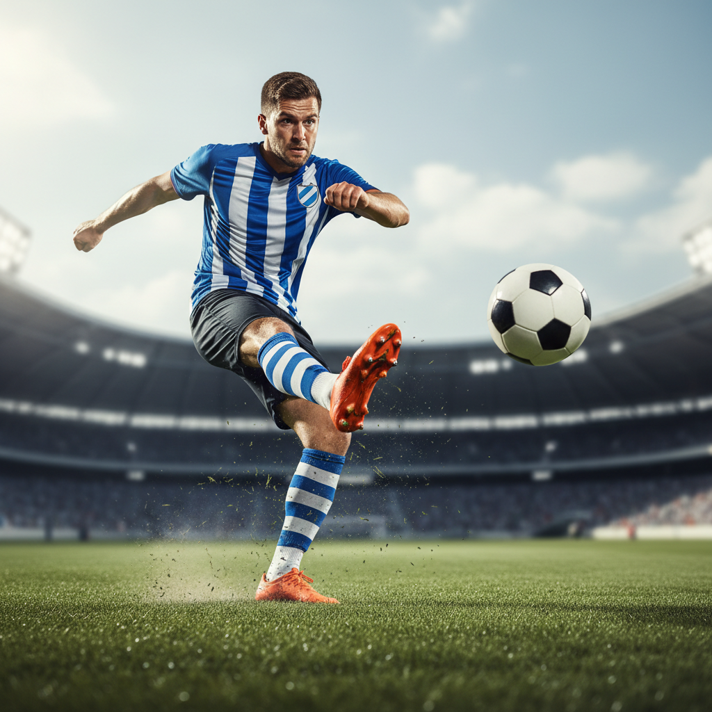 Male soccer player kicking the ball