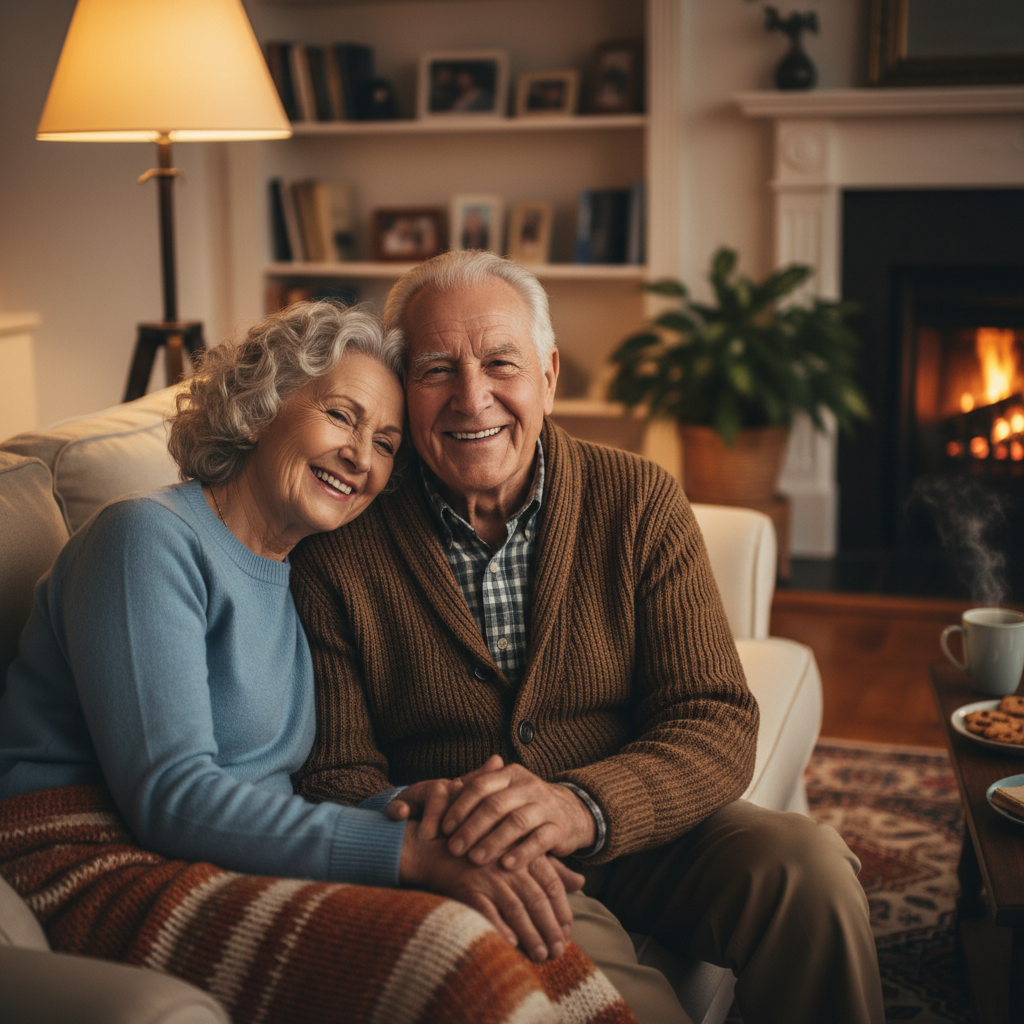 Elderly couple relaxing on a couch