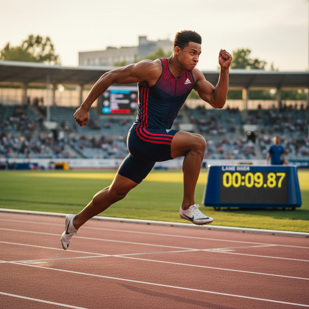 Male track sprinter running