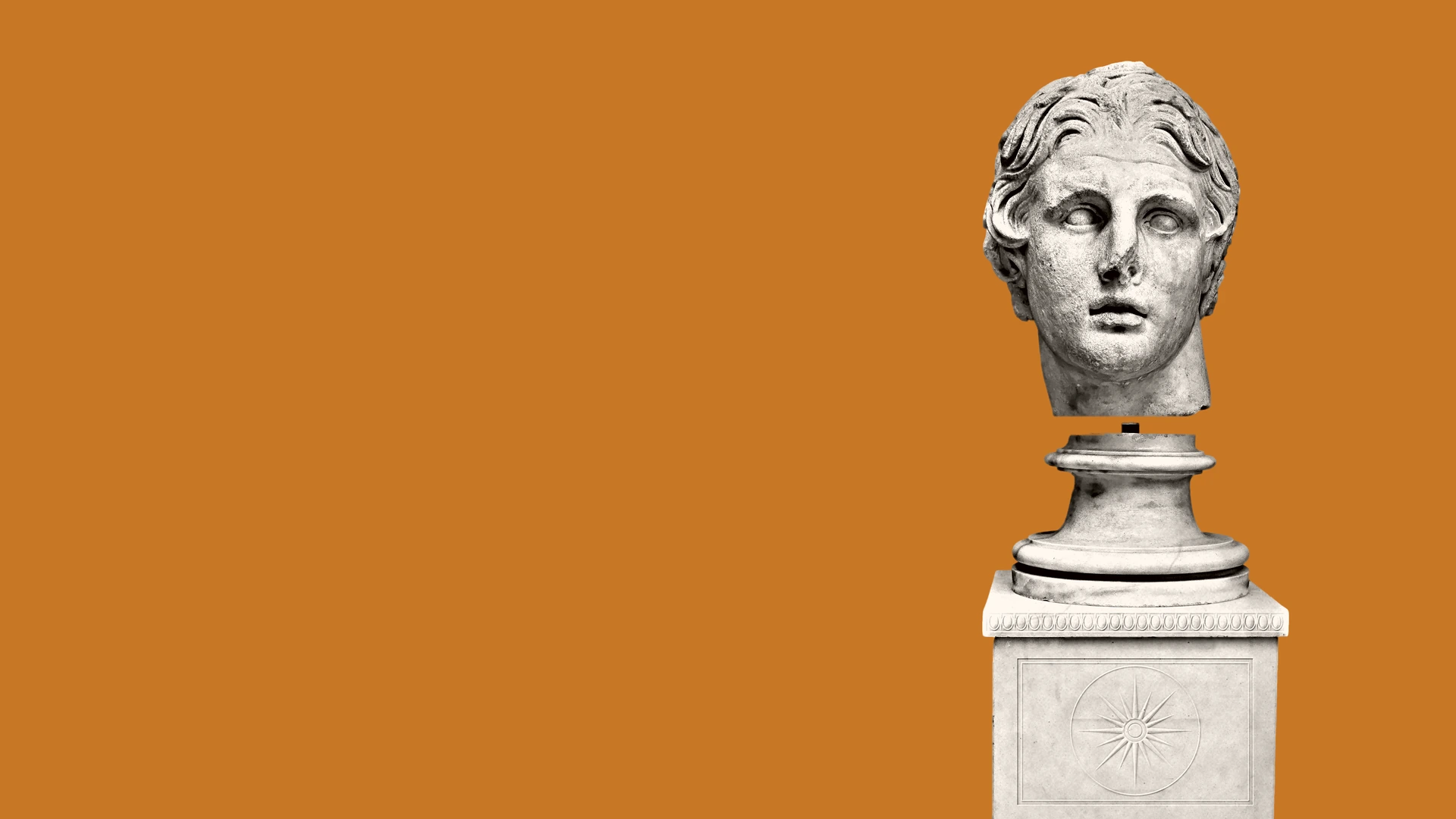 A marble portrait head of Alexander the Great with his head tilted to one side, at the Istanbul Archaeology Museums
