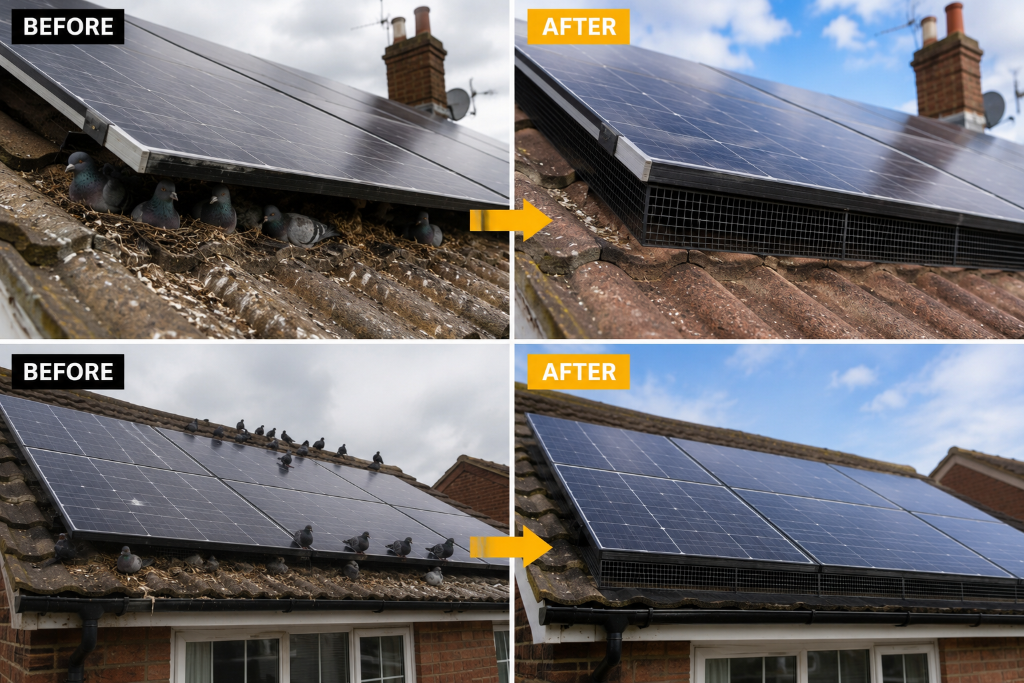 Before and After Bird Proofing Installation