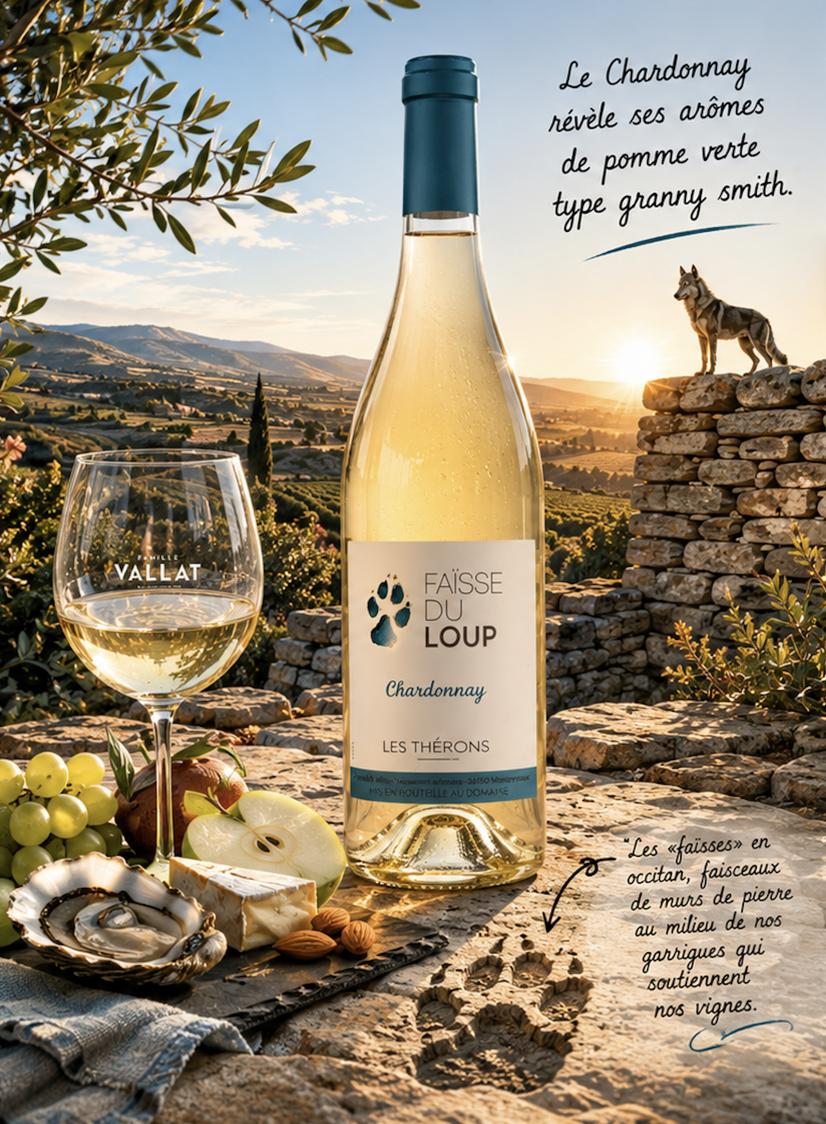 Univers graphique de la cuvée Faïsse du Loup Chardonnay