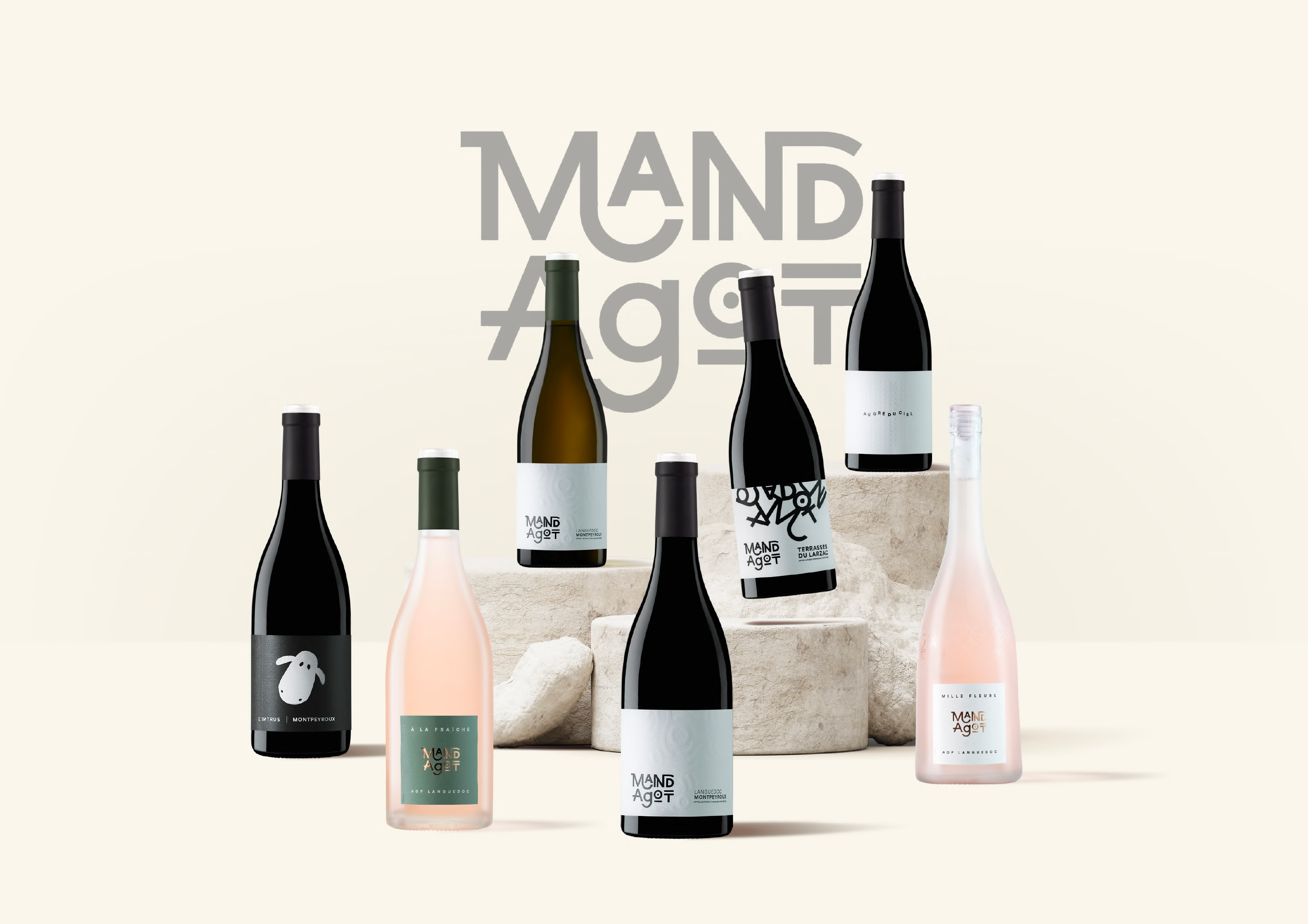 La famille de vins Mandagot : les bouteilles de la gamme réunies