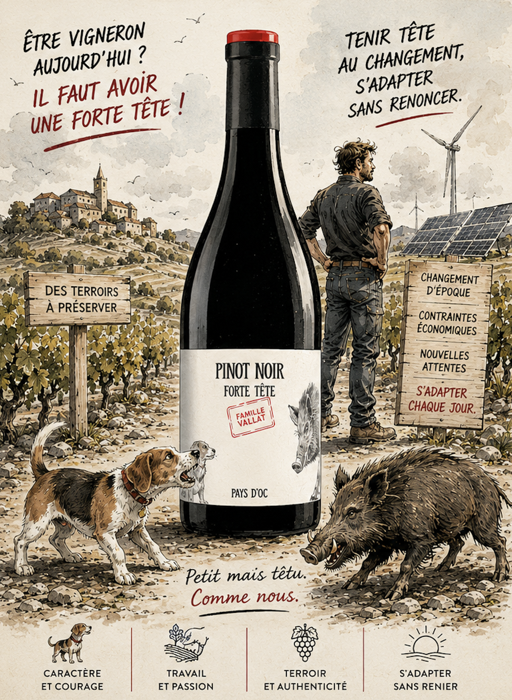 Univers graphique de la cuvée Fort Tête Pinot Noir