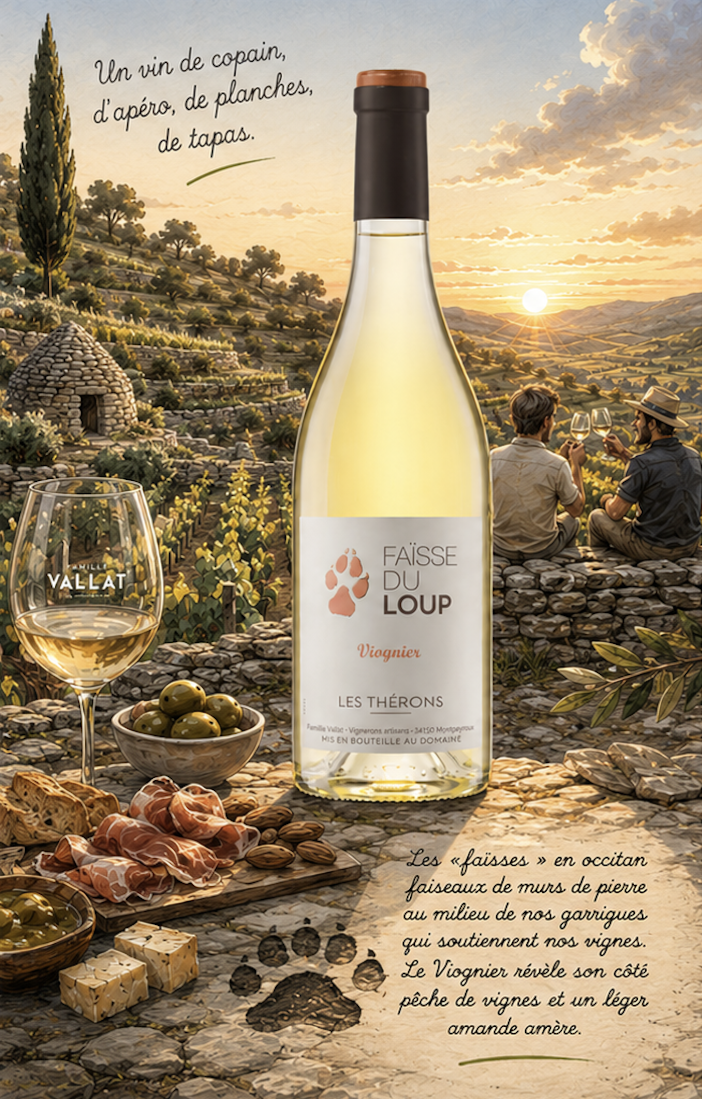 Univers graphique de la cuvée Faïsse du Loup Viognier