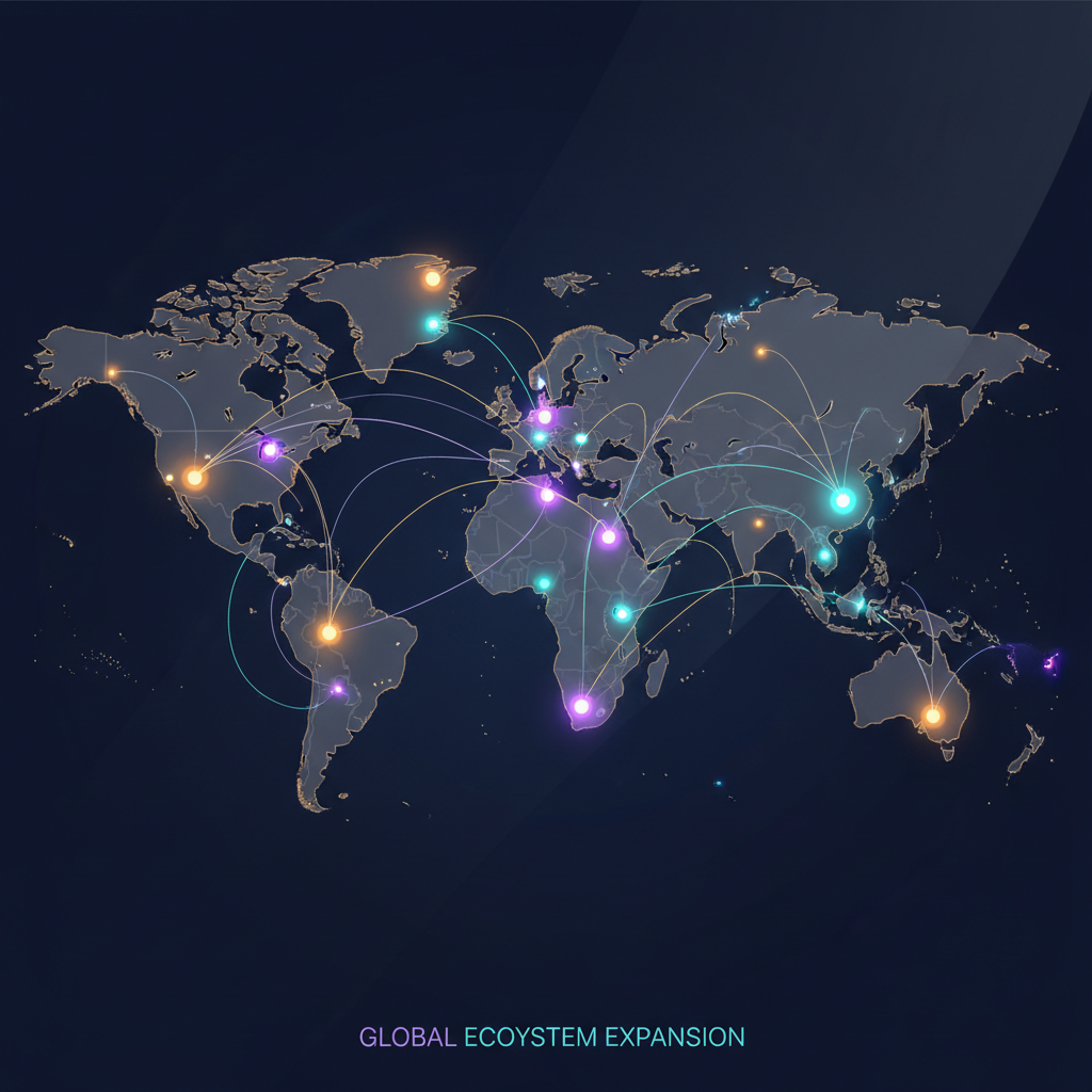 World map with LutinX expansion hubs
