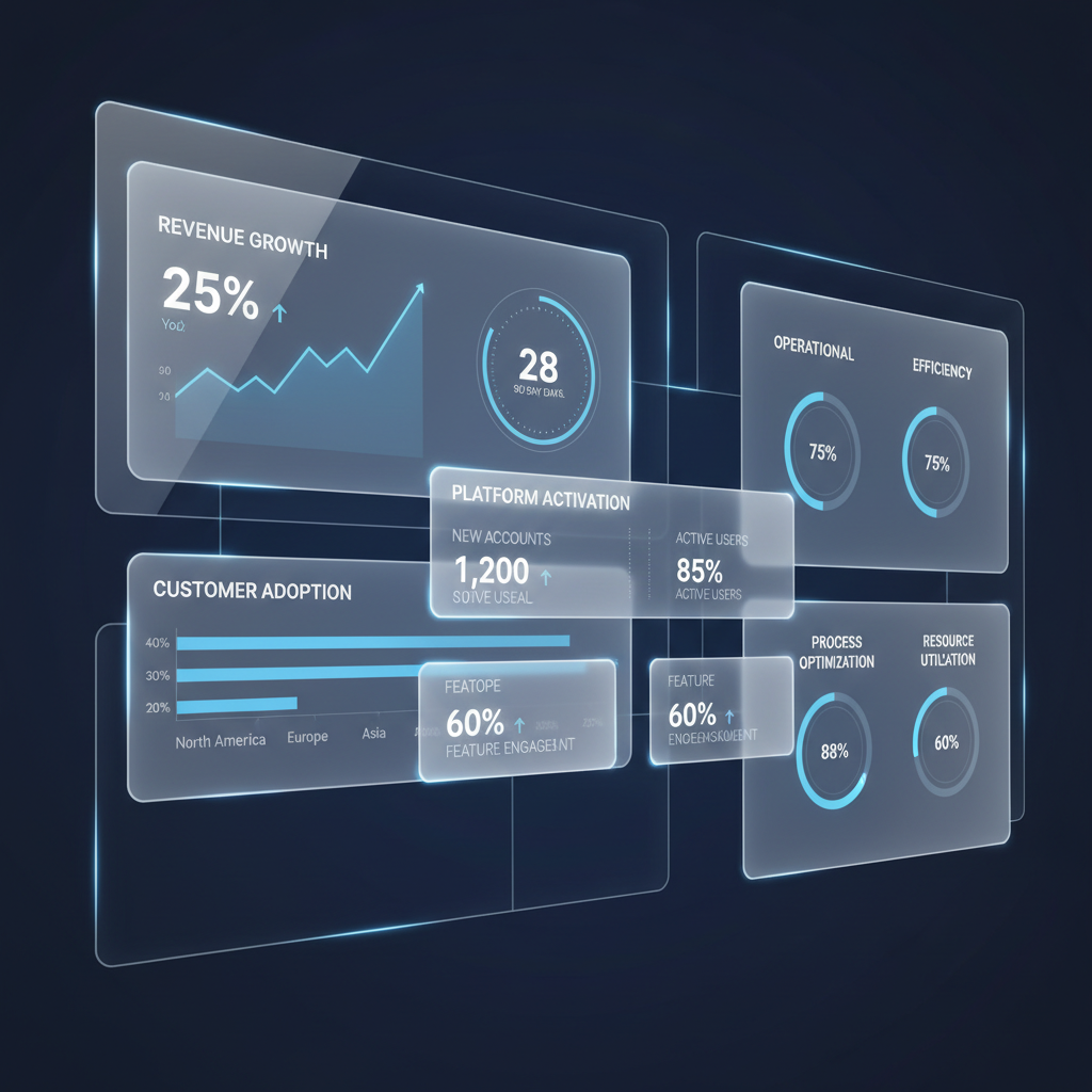 Enterprise analytics dashboard with revenue, adoption and efficiency metrics