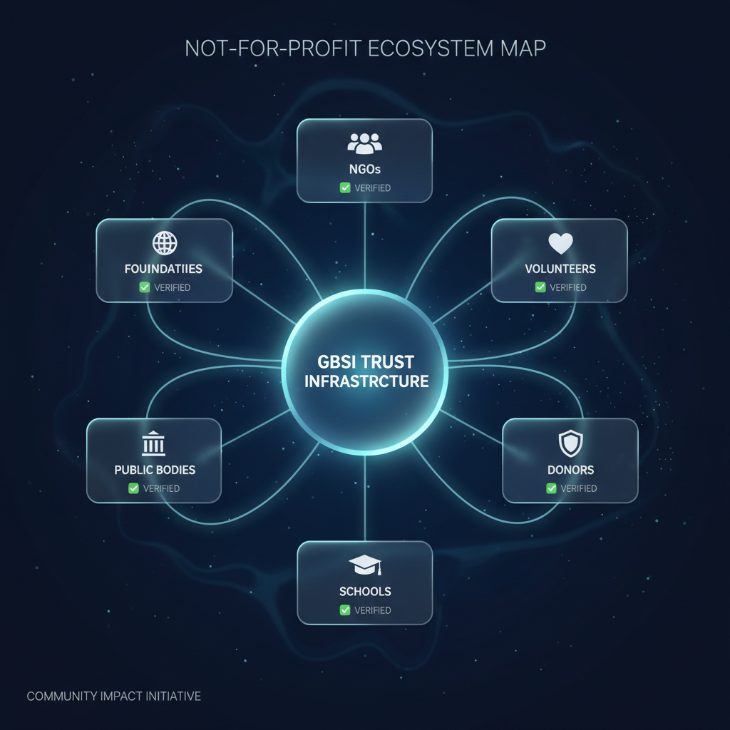 Not-for-profit ecosystem: NGOs, volunteers, donors, schools, public bodies and communities