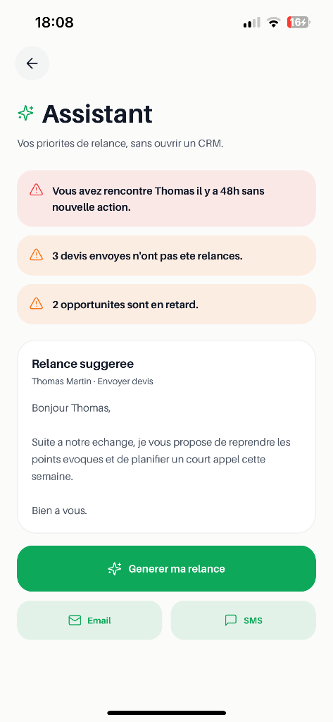 Assistant IA de relance