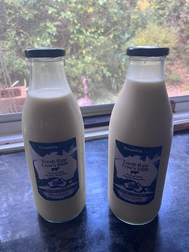 RawMilkAUS glass bottle on green Australian grass in sunshine
