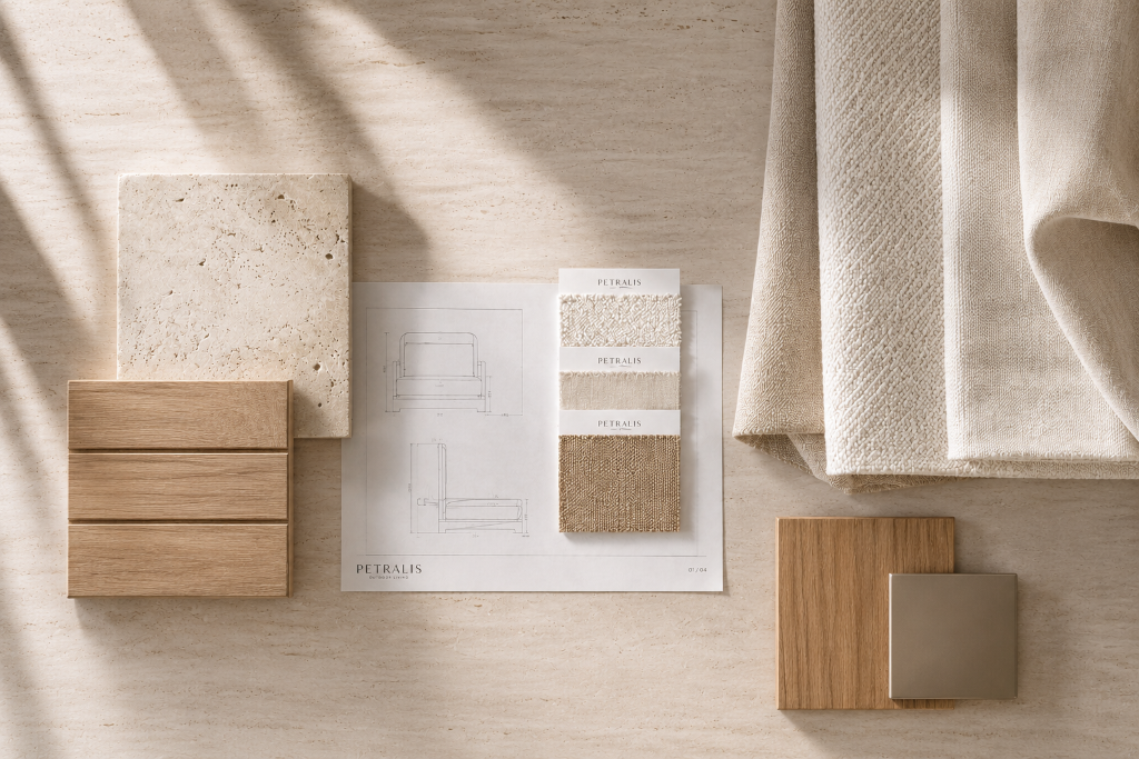 Petralis bespoke furniture — materials and finishes mood board