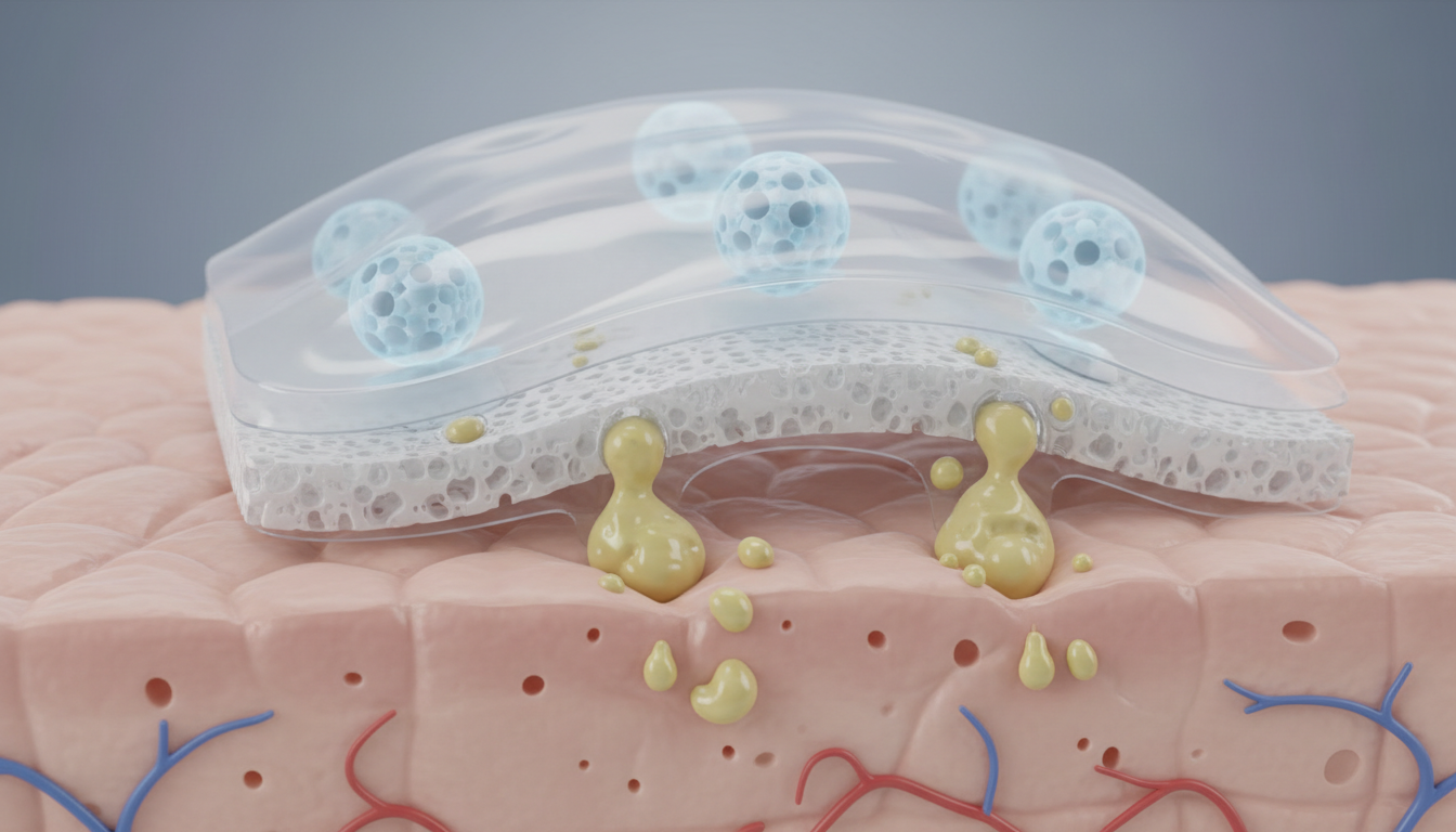Vue microscopique des couches d'un patch hydrocolloïde