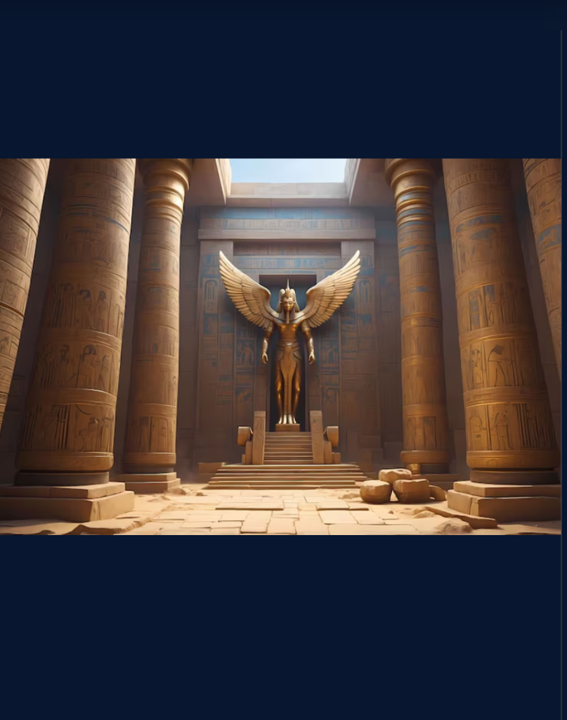 KHEPERA Egyptian temple with winged statue