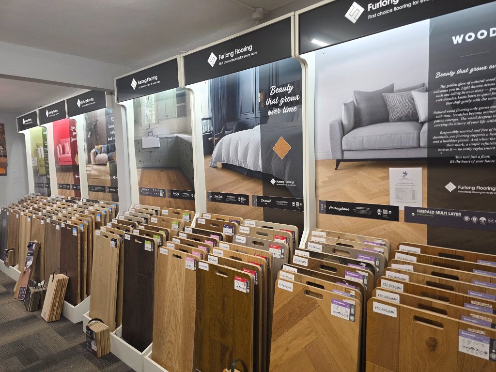 Engineered wood flooring showroom display with Furlong Flooring samples