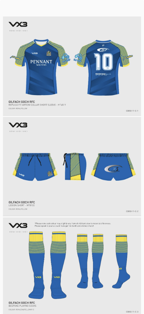 Gilfach Goch Next Season's Playing Kit - VX3 Jersey, Shorts and Socks