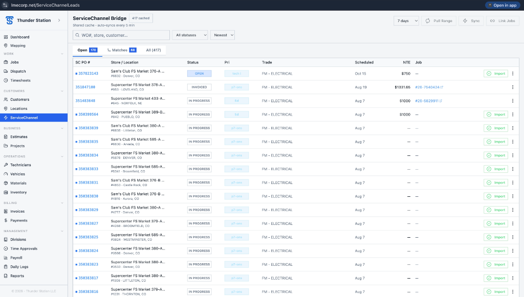 ServiceChannel Bridge — ServiceChannel bridge, synced every 5 minutes
