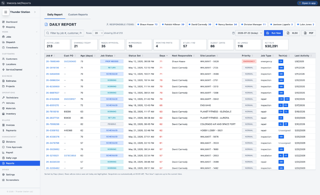 Reports — Daily report and custom reports