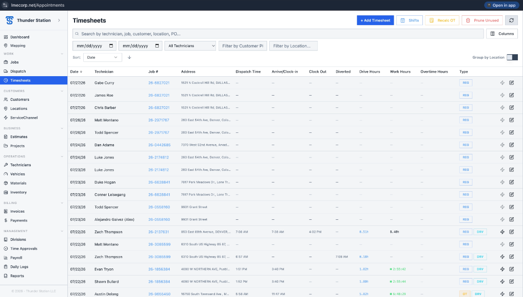 Timesheets — Every hour tied to a job