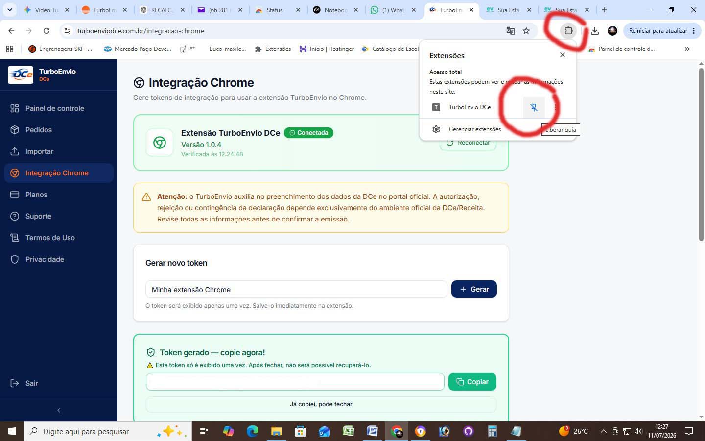 Localizar e fixar o ícone da extensão TurboEnvio DCe no navegador Chrome