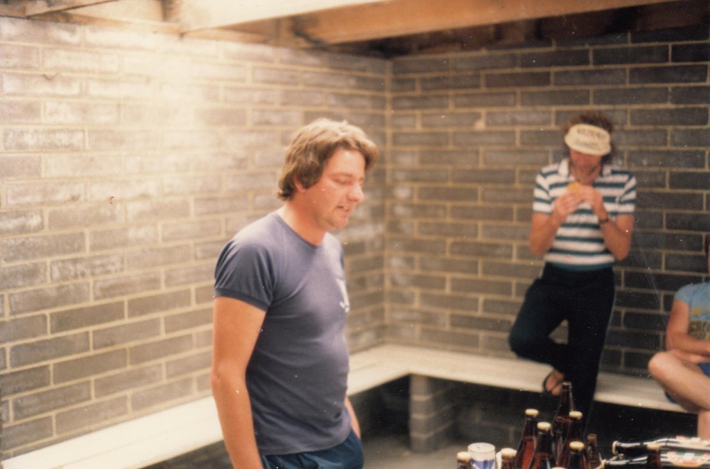 Kevin Kavanagh delivering one of his post tournament orations in the 1980s. Nick Shirley in the background paying the attention he thought it was due.
