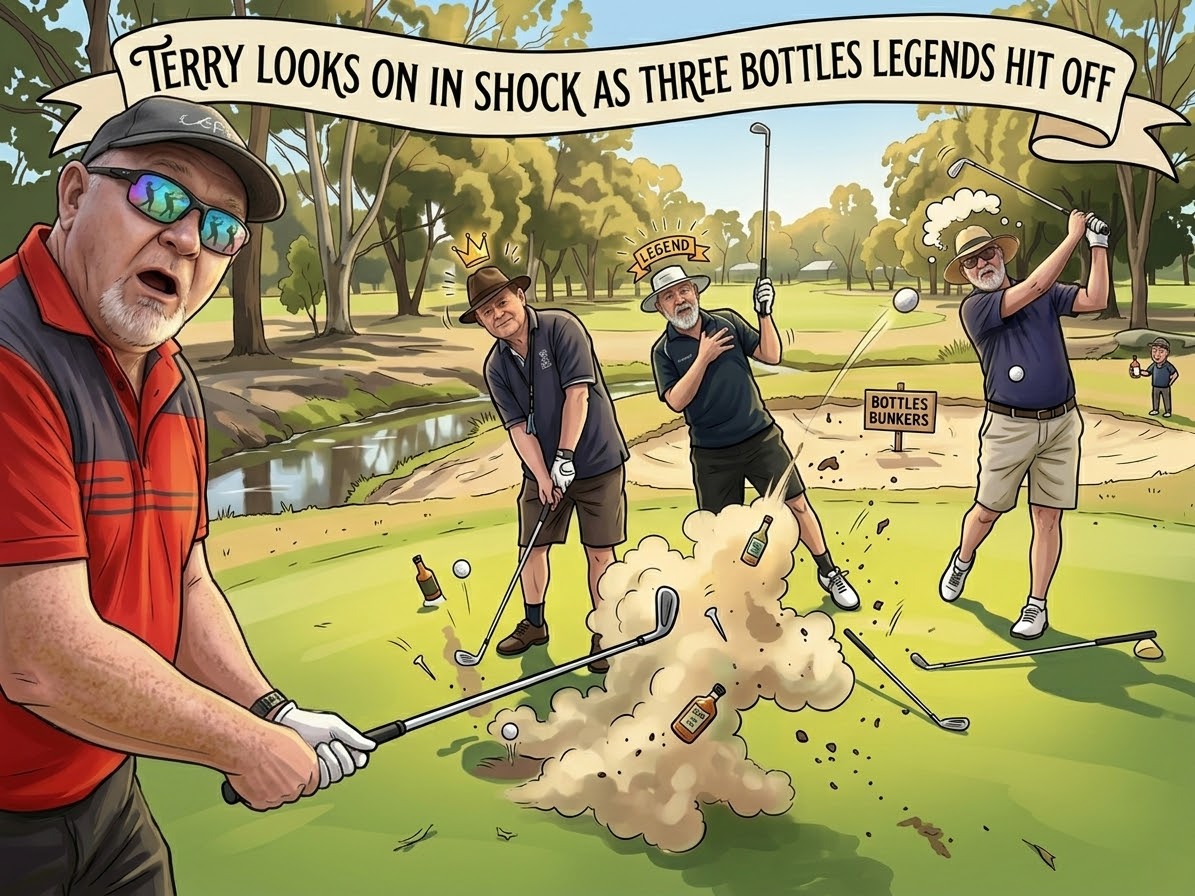 Terry looks on in shock as three Bottles legends hit off