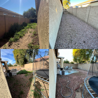 Backyard gravel and cleanup