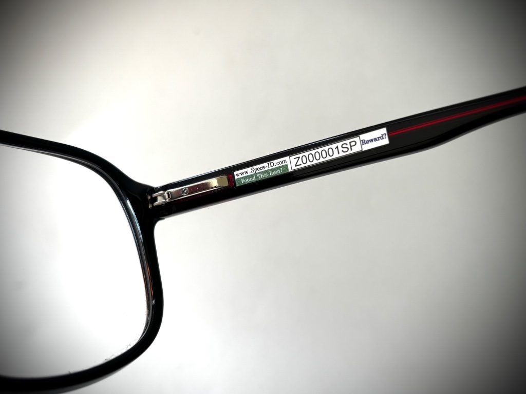Specs ID sticker on glasses