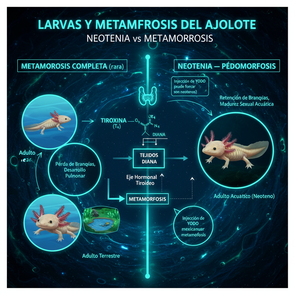 Fase 4 — Larvas y Neotenia vs Metamorfosis