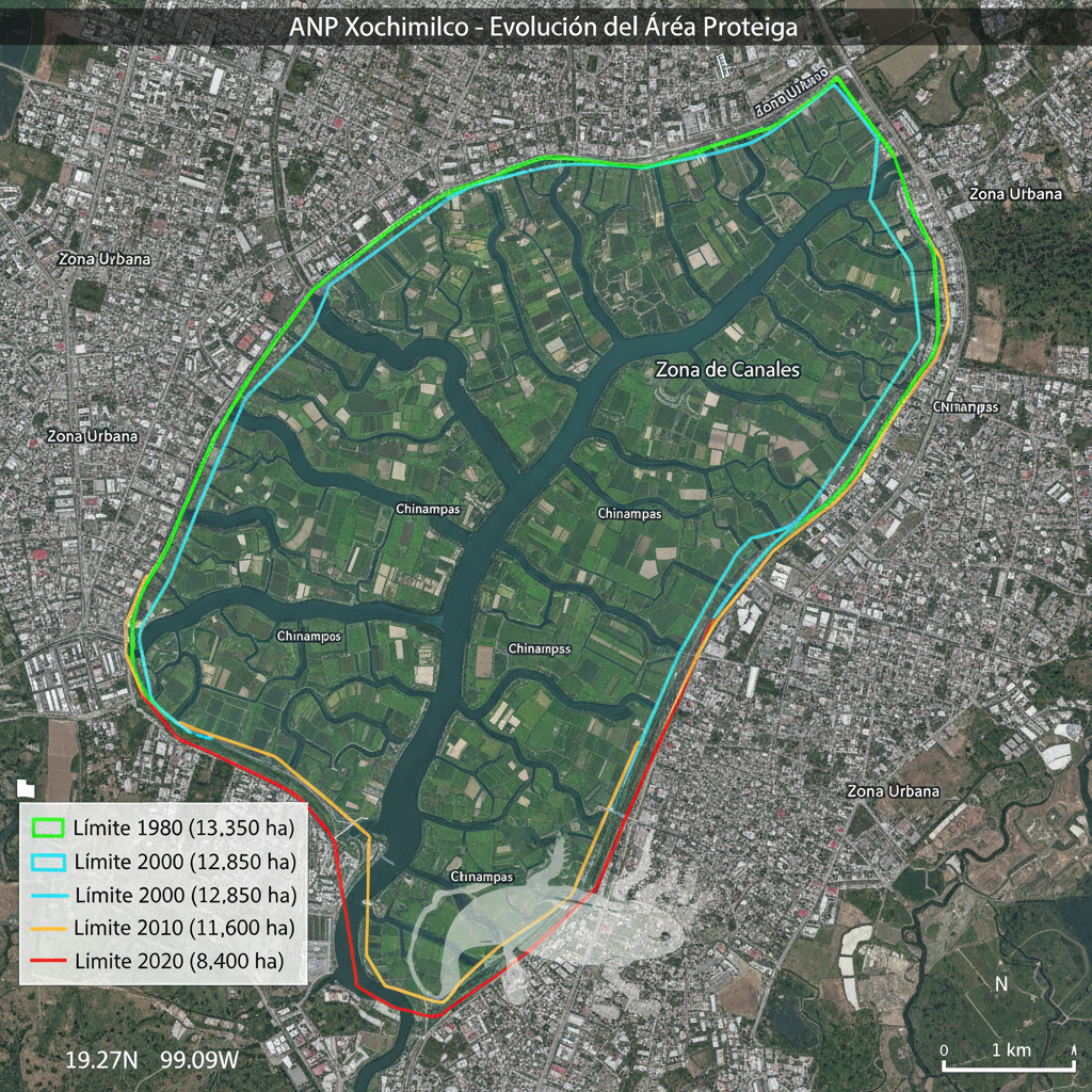 Mapa ANP Xochimilco — Pérdida Territorial