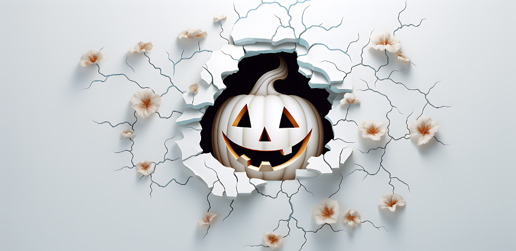 3D White Pumpkin Cracked Wall
