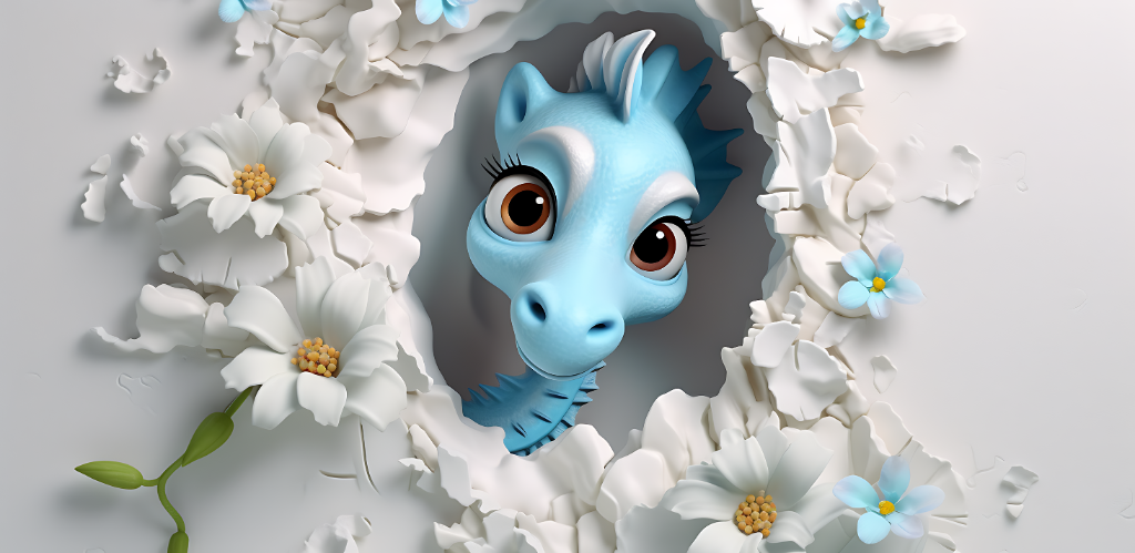 3D Blue Seahorse Floral Wrap