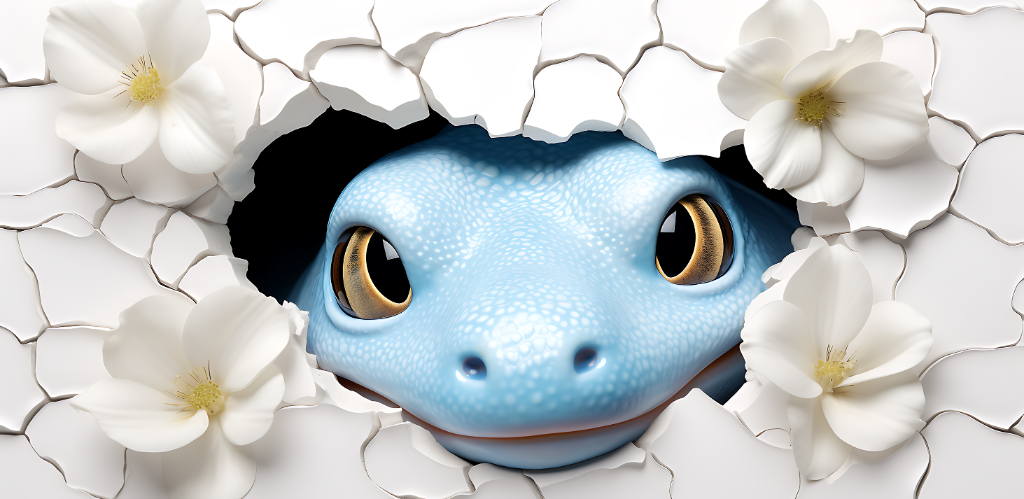 3D Floral Blue Lizard