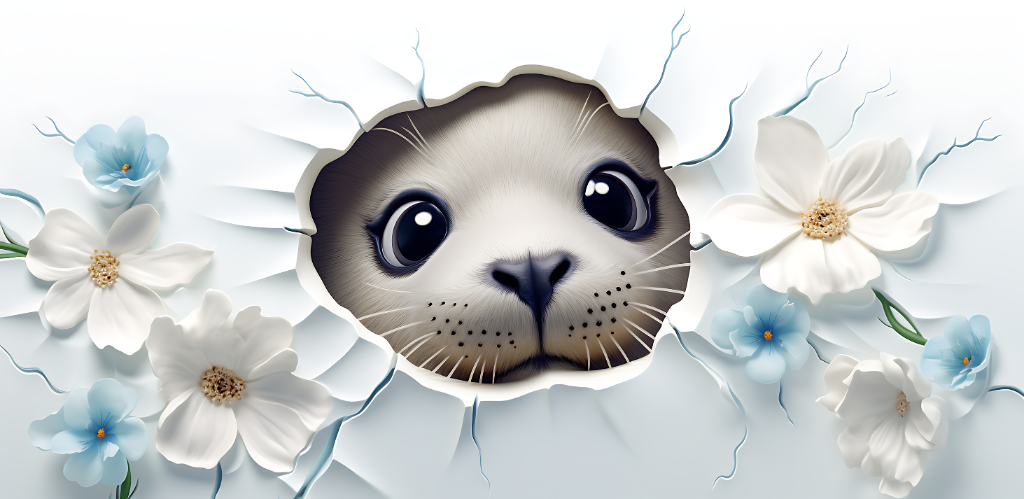 Peeking Baby Seal and Flowers