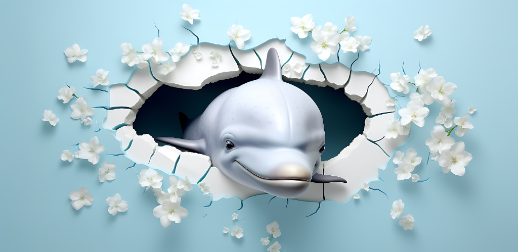 3D Dolphin with White Flowers