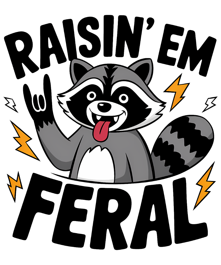 Raisin' Em Feral Raccoon design on tshirt