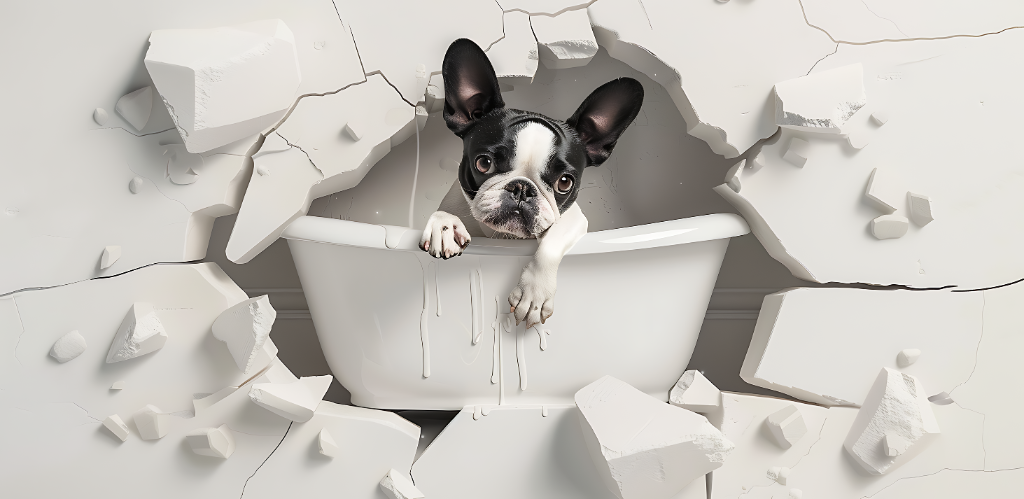 Boston Terrier In Bathtub