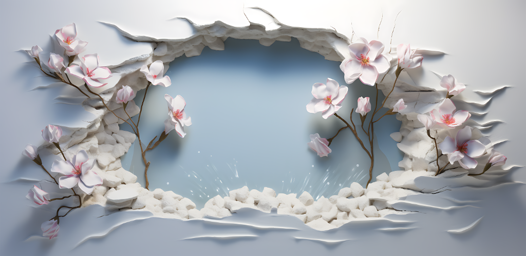 3D Pink Floral Stone Crack