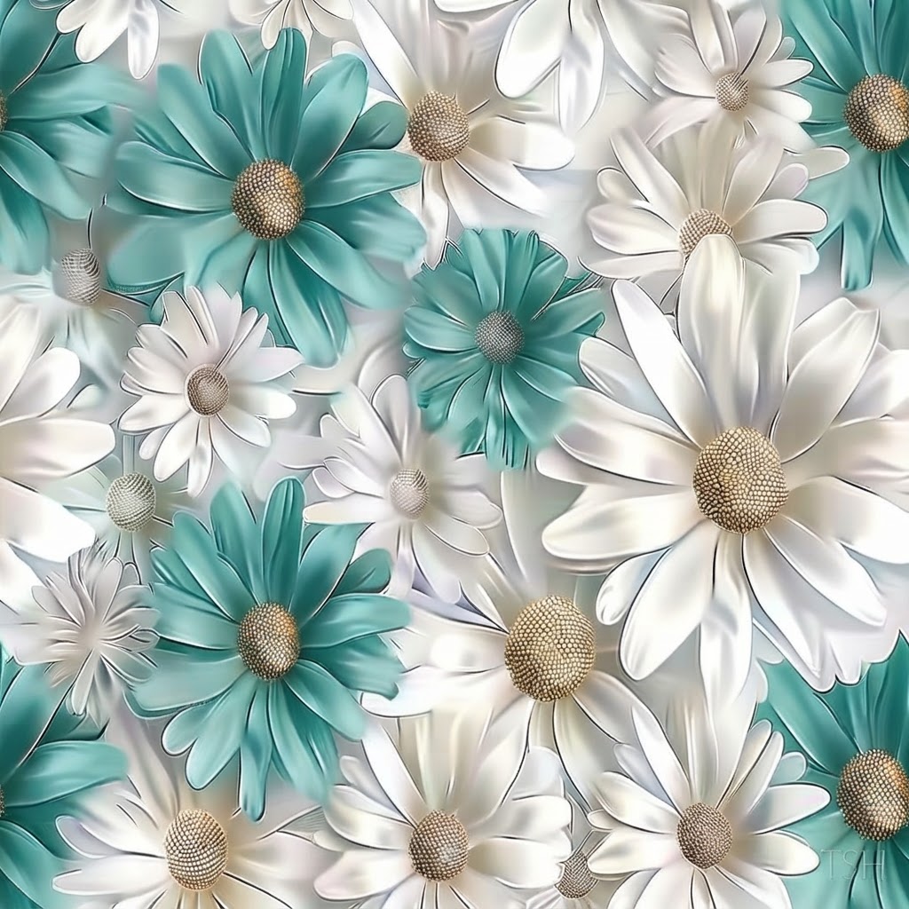 Teal and White Daisies