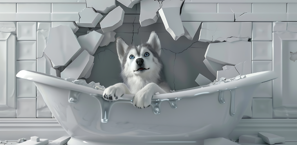 Siberian Husky Bathing 3D