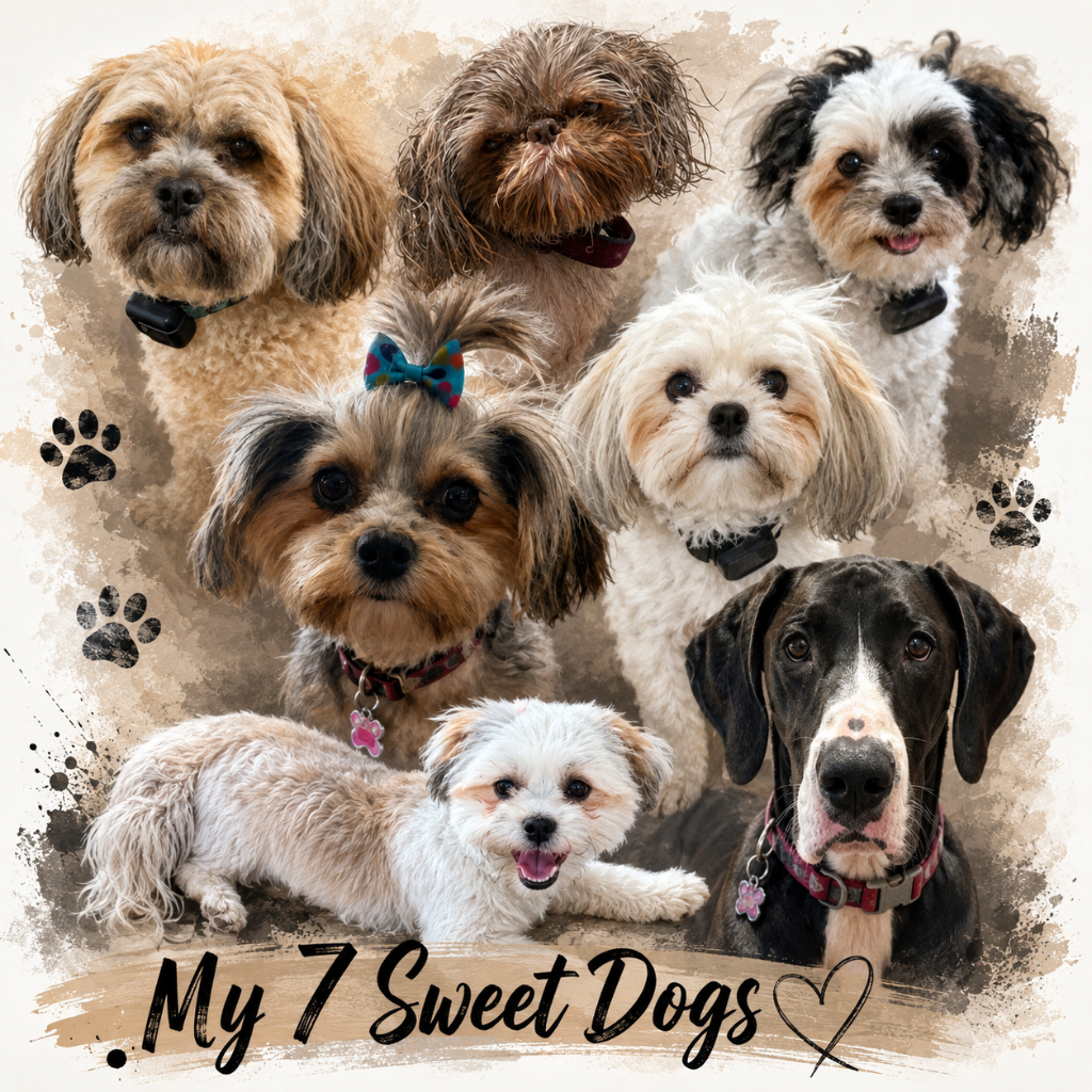 My 7 Sweet Dogs collage pet portrait on wood